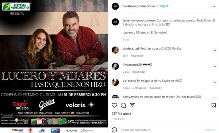 Costo De Las Entradas Del Concierto De Lucero Y Mijares En El Salvador 