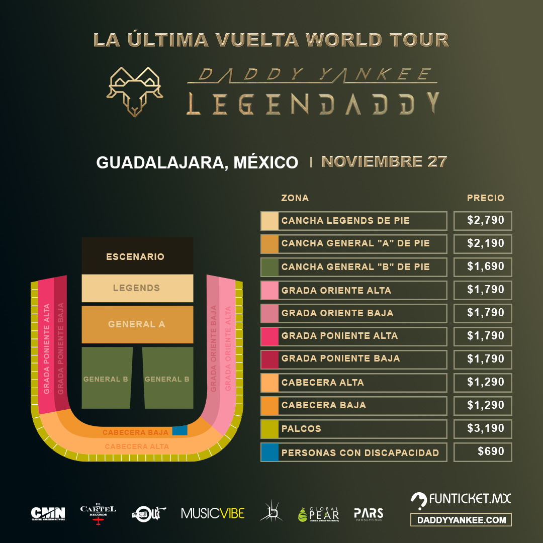 Precio Entradas de Daddy Yankee Guadalajara Mexico