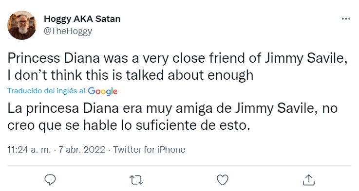 Tweet Amistad de Jimmy Savile Lady Di