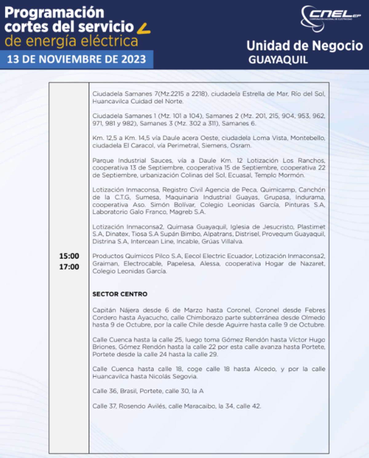 apagones guayaquil 13 noviembre