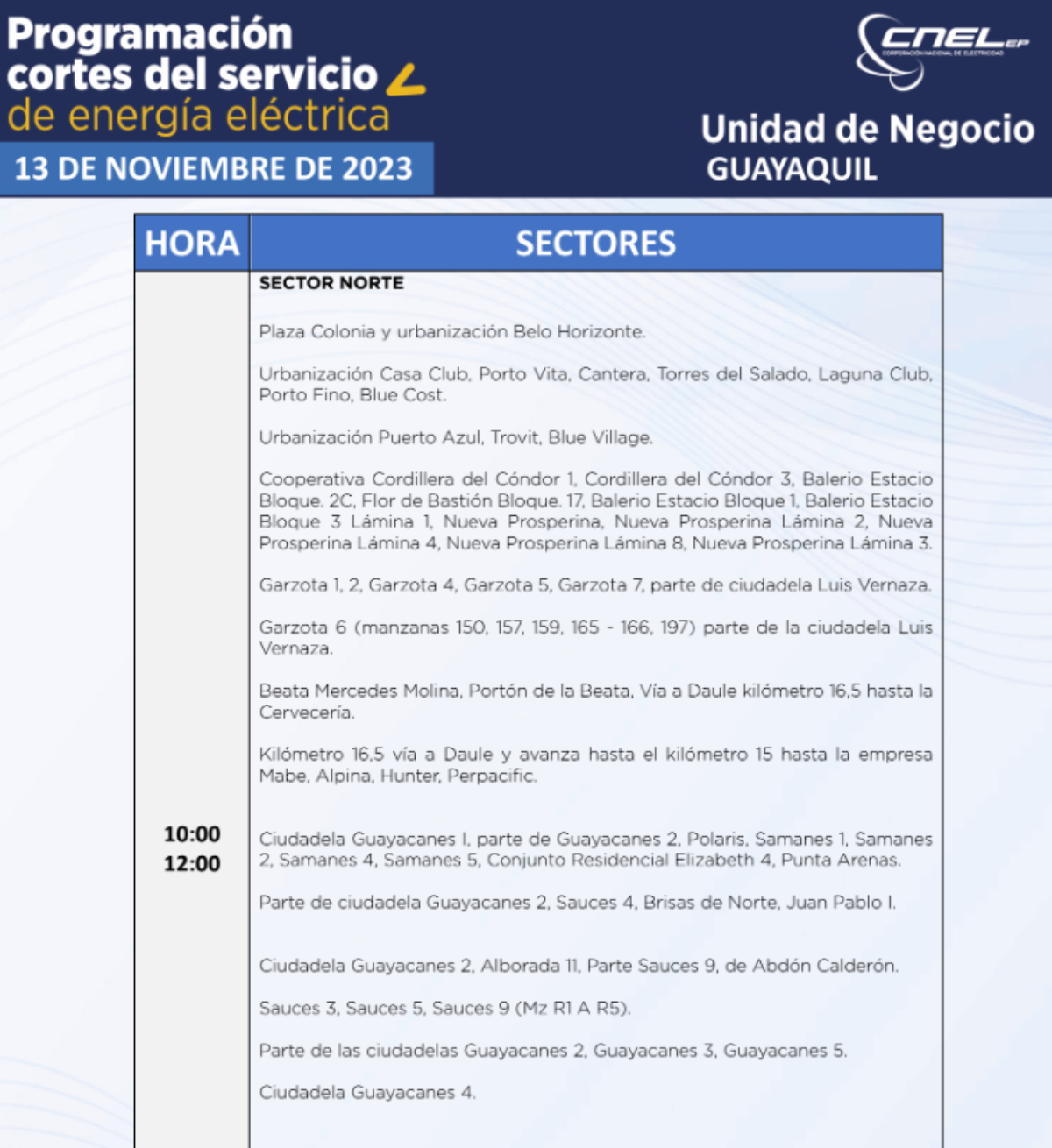 apagones guayaquil 13 de noviembre