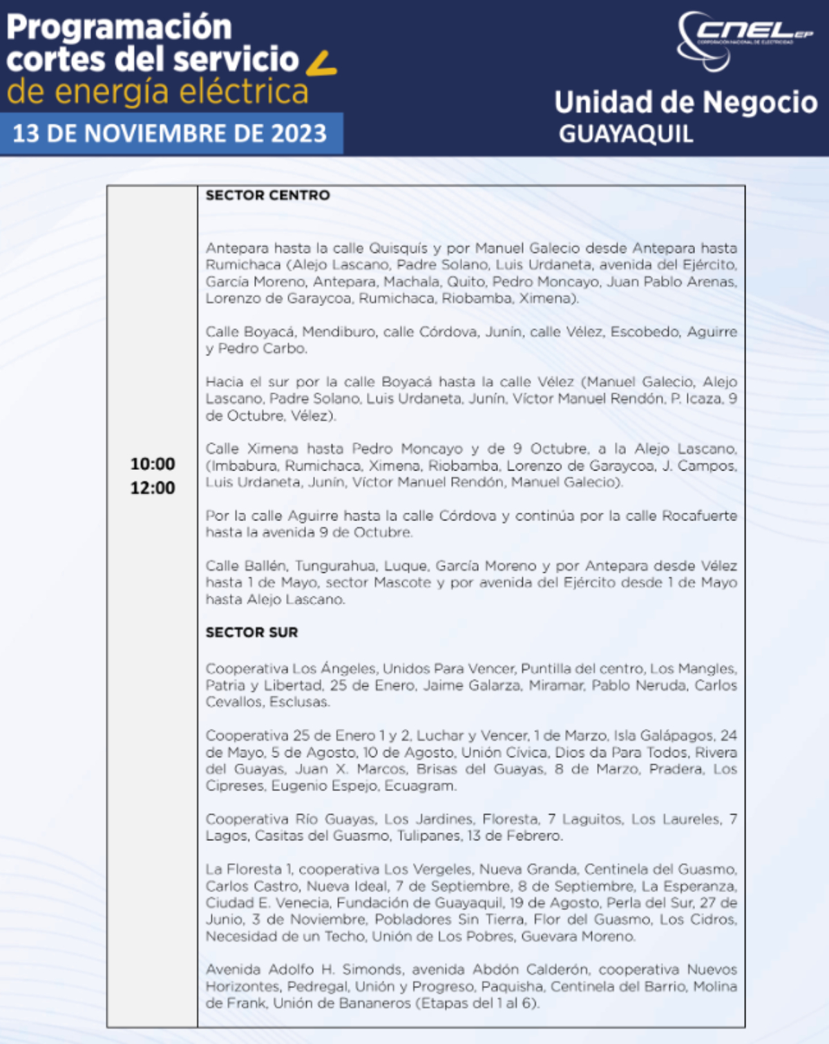 apagones guayaquil 13 de noviembre
