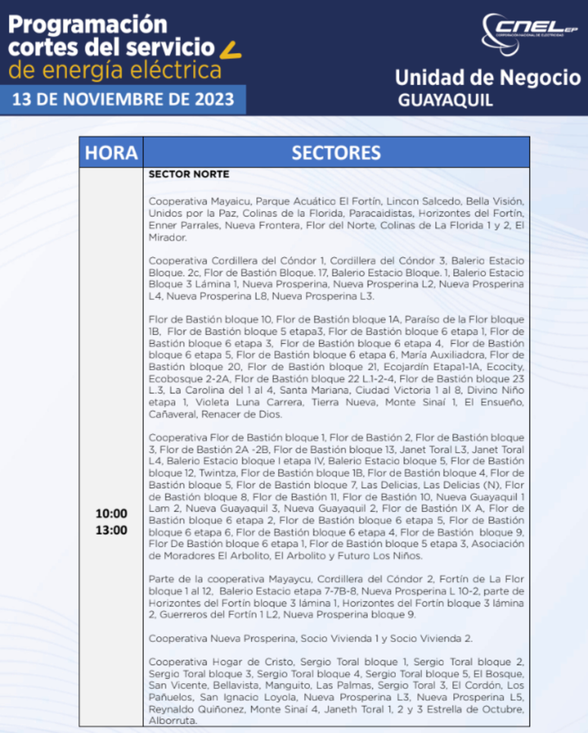 apagones guayaquil 13 de noviembre