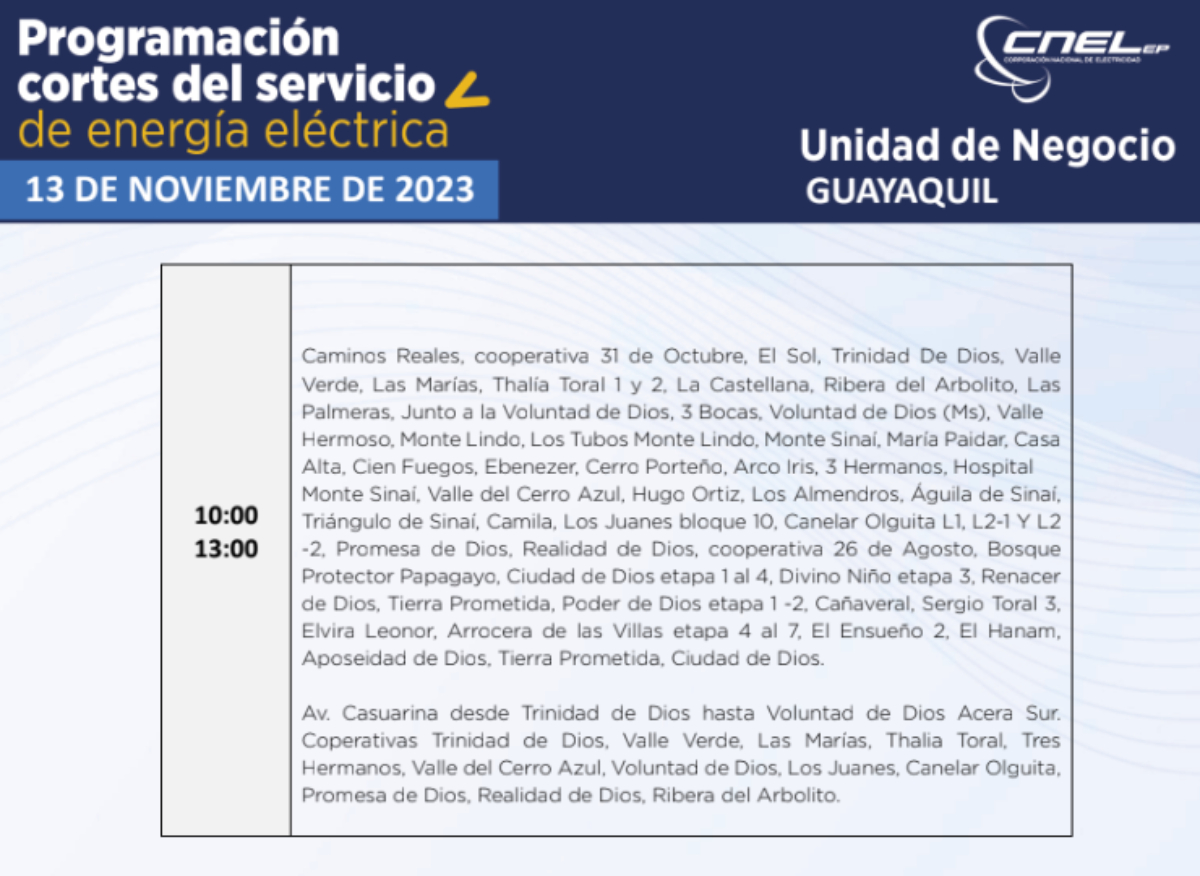 apagones guayaquil 13 de noviembre