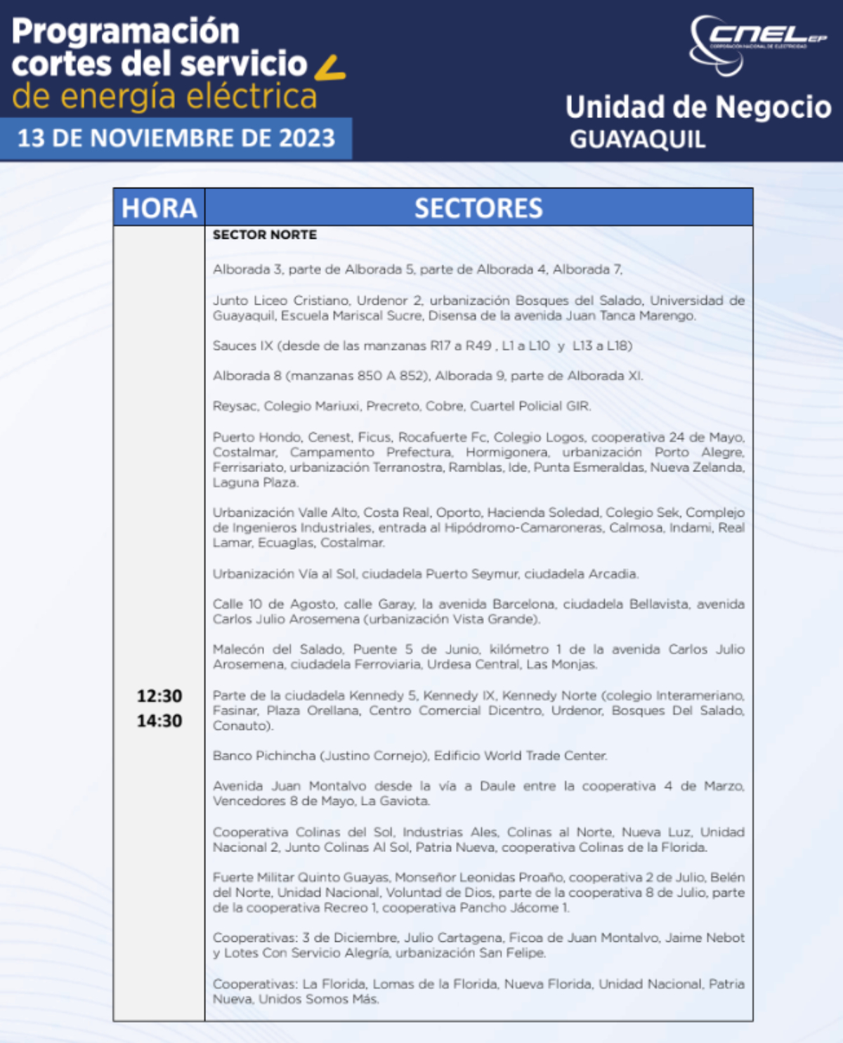 apagones guayaquil 13 de noviembre